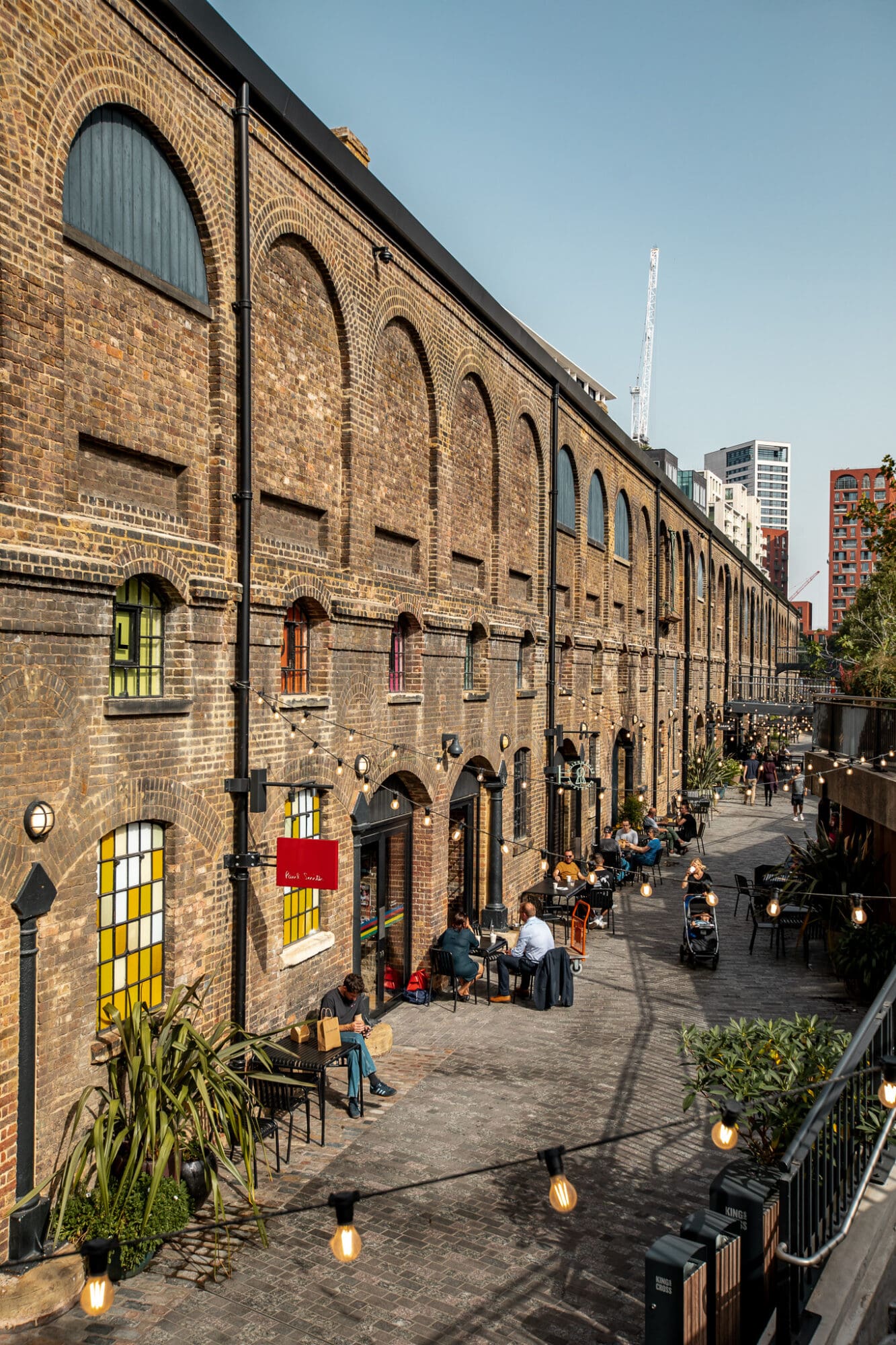 A red brick exterior of Coal Drops Yard, Kings Cross London