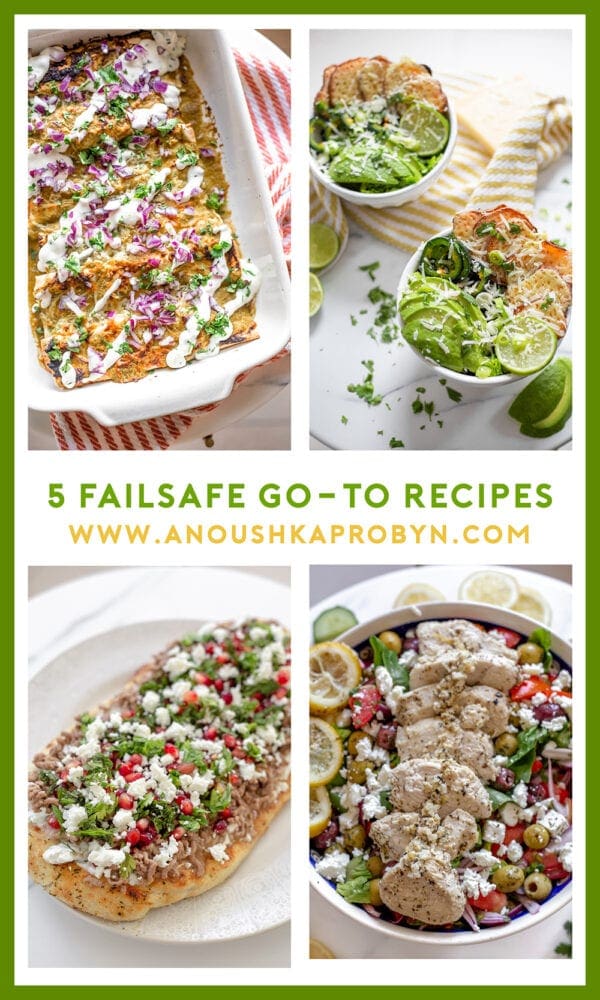 Go-to Recipes Spinach and Mushroom Gnocchi, Sweet Potato Enchiladas, Loaded Nacho Bowls, Lamb Flatbread, Greek Chicken Salad Anoushka Probyn UK Blogger