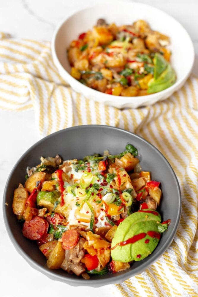 Breakfast Hash Recipe Potatoes Chorizo Eggs Avocado Easy Brunch Recipes UK Blogger