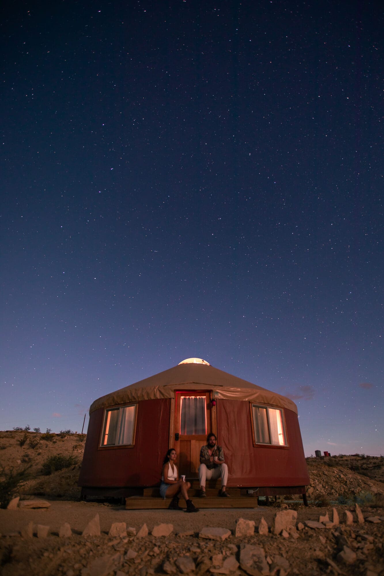 Terlingua Escondido Yurt Interior Review Big Bend National Park West Texas Road Trip at night