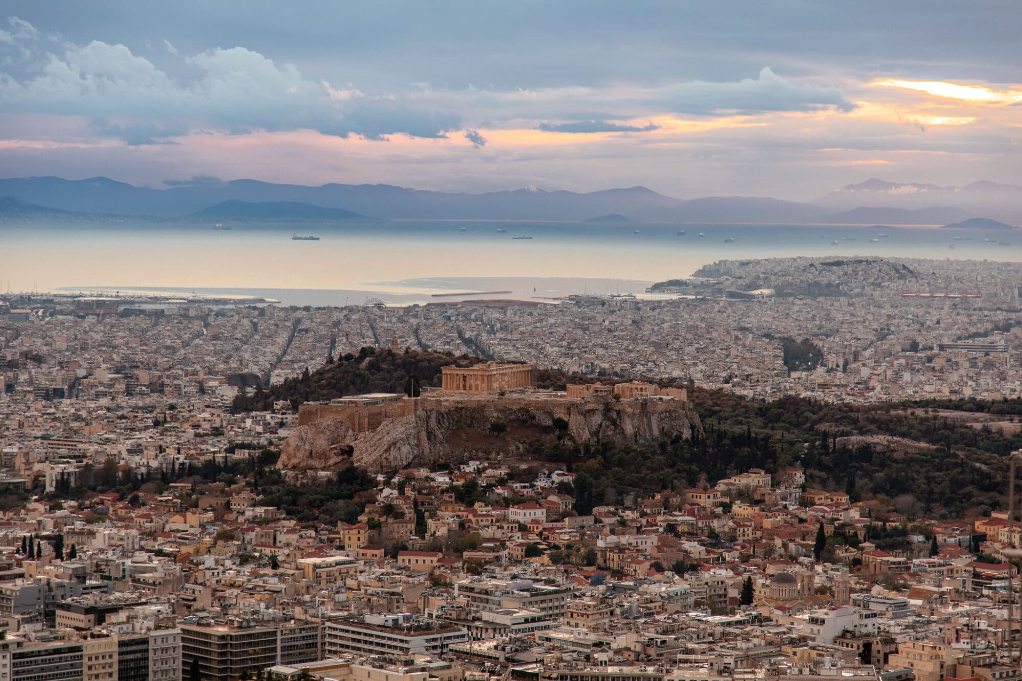 View from Lycabettus Hill at sunset in Athens Greece Travel Guide