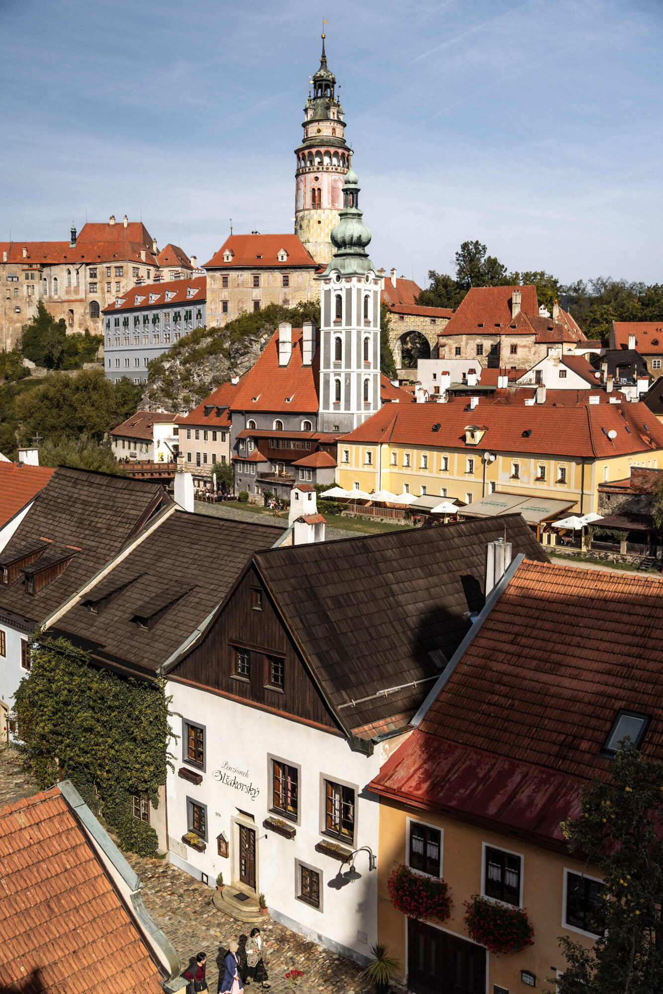 Where to stay in Cesky Krumlov - Shot of the castle and guest house in the foreground