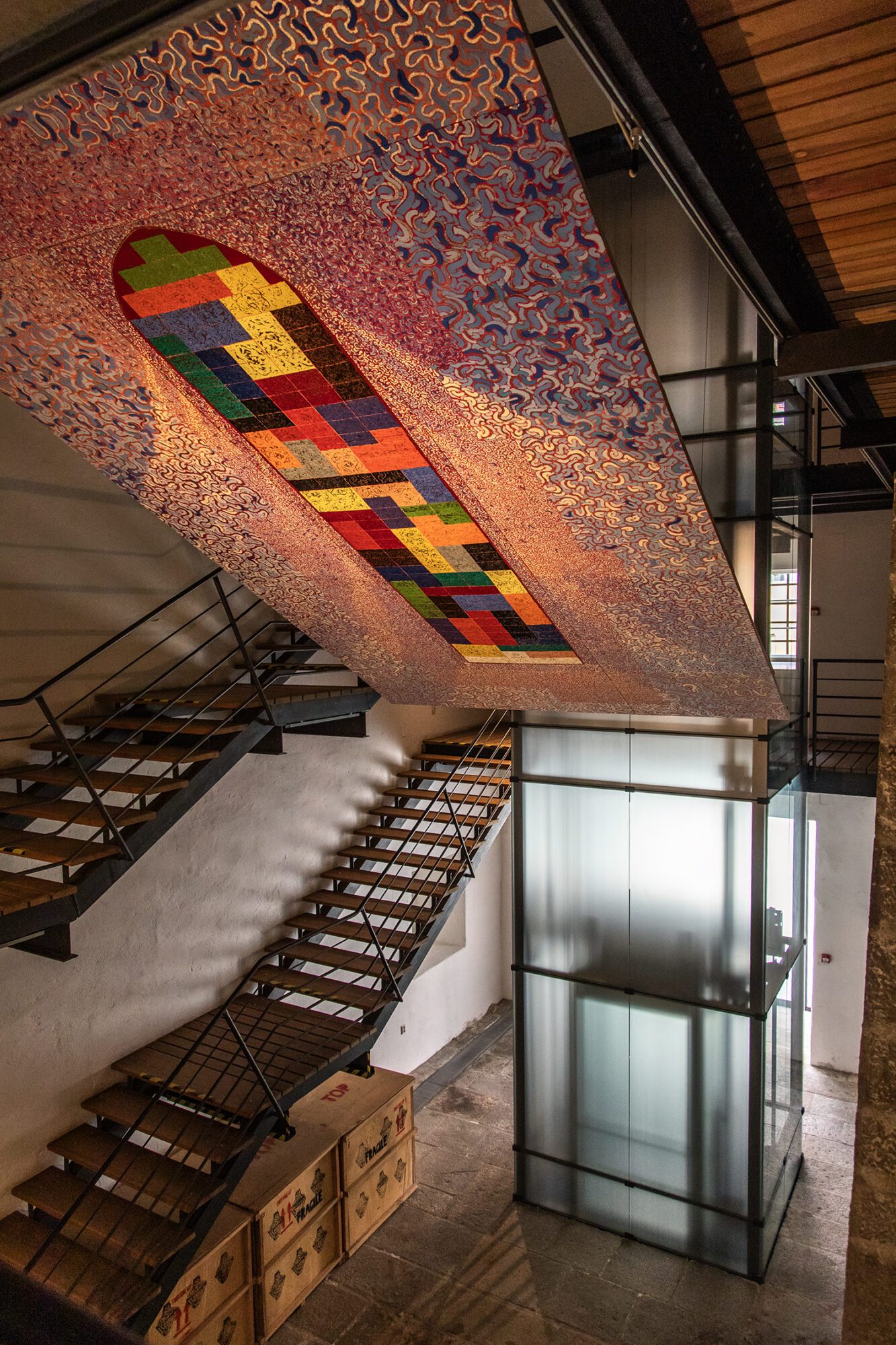Things to do in Cesky Krumlov Egon Shiele Art Centrum Gallery Lift and colourful mural