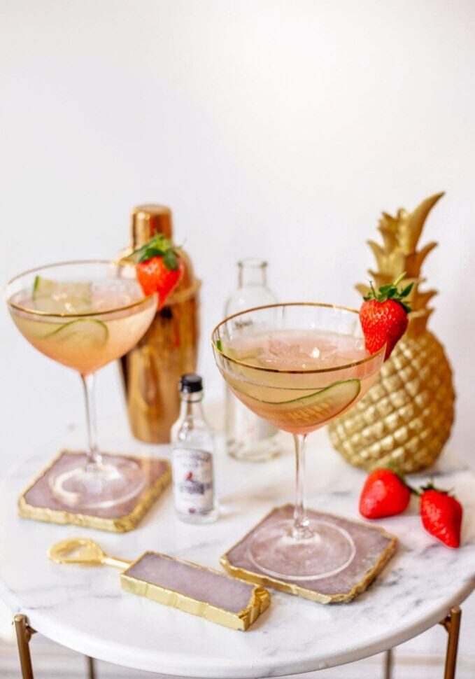 Summer Gin Spritz Cocktail Recipe Prosecco Strawberry Cucumber Drink